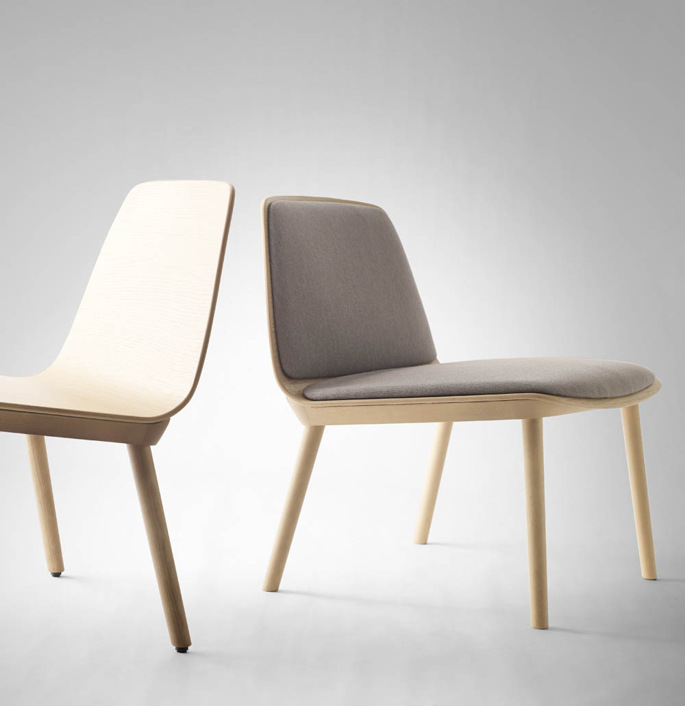 Treku Bisell Lounge Chairs Left Tobacco Shell And Legs Right Tobacco Shell And Legs With Pad In Fusion Crevin Grey