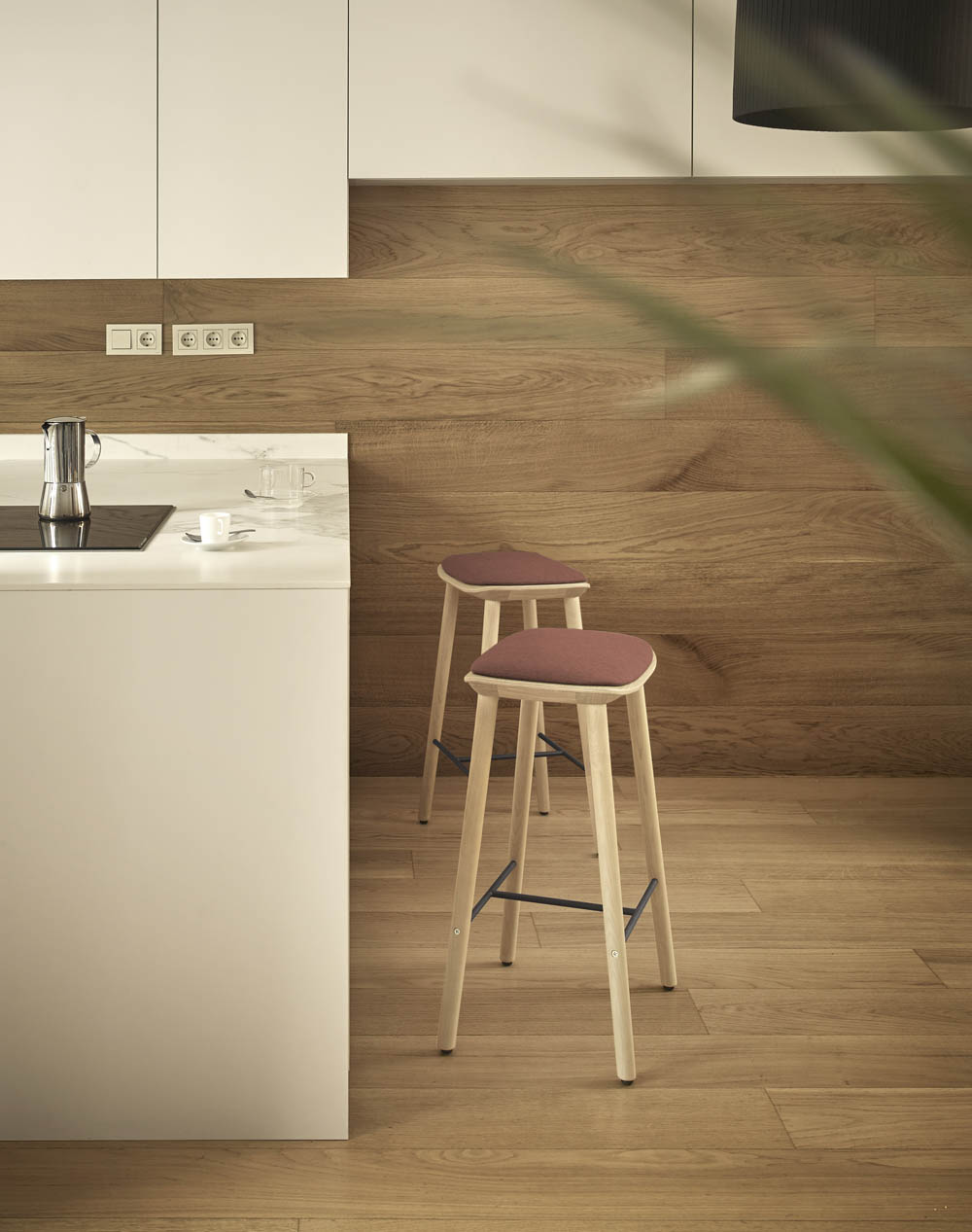 Treku Bisell Stools Natural Oak Leg And Base With Seat Pad In Fusion Crevin Red